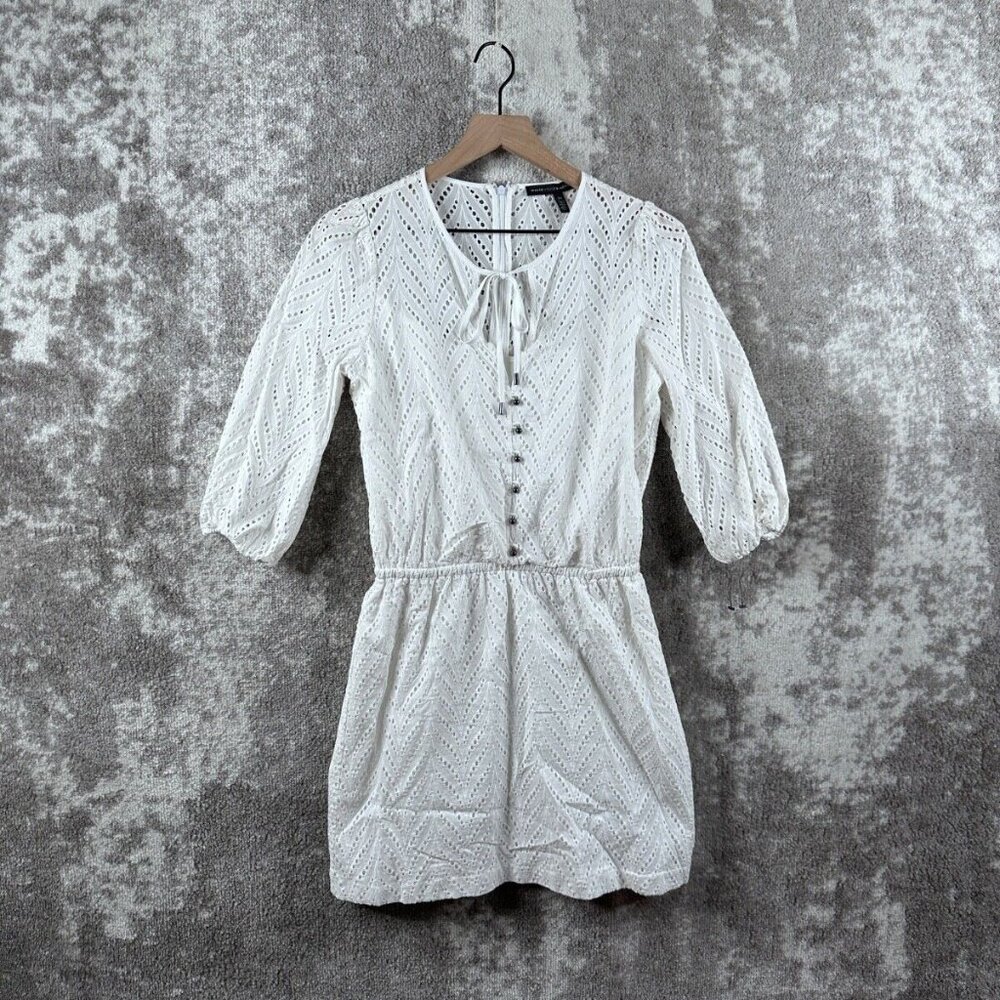 White House Black Market Dress XS Womens White Adjustable Waist Eyelet Knit